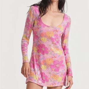 LoveShackFancy Pink Floral Long Sleeve Mini Dress